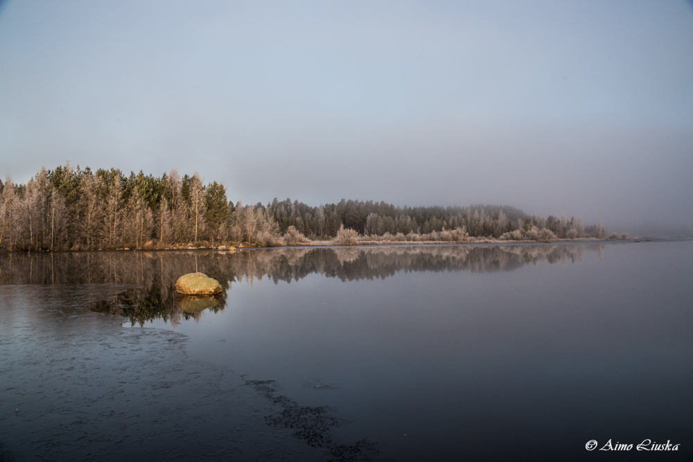 Usvainen aamu rannassa