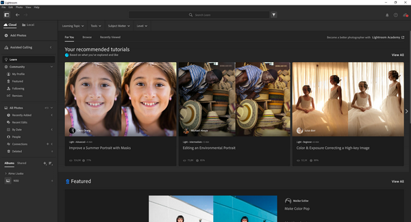 Adobe Lightroom Käyttöliittymä