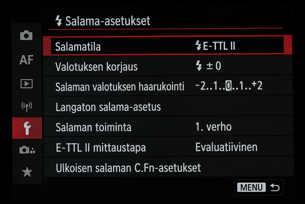 Kameran salama-asetukset valikossa