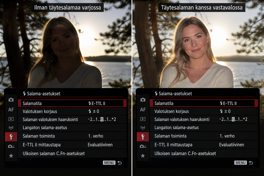 Täytesalaman käyttö vastavalossa
